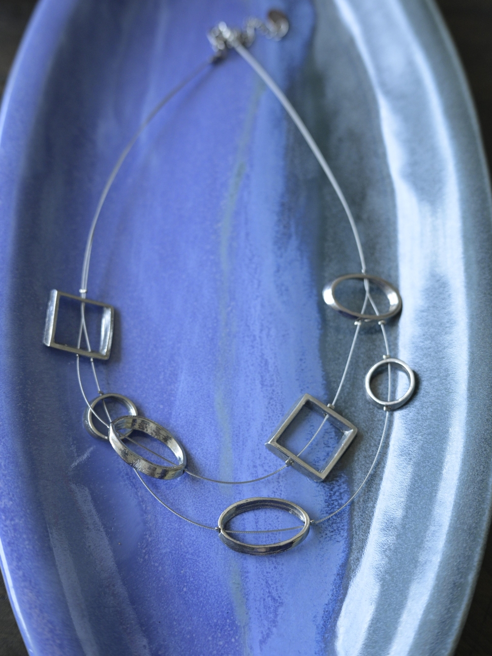 Silver Geometric Multi-Shape Necklace - Women's Jewelry
